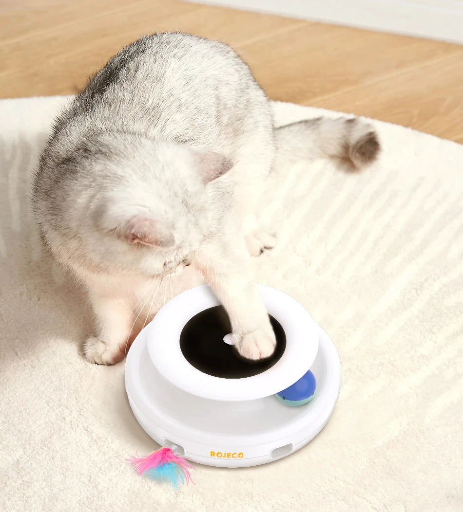 Jouet intelligent 2 en 1 pour chat avec plumes et balles 