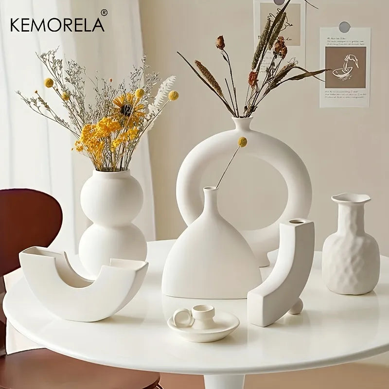 Nordic Elegance: Circular Hollow Ceramic Vase