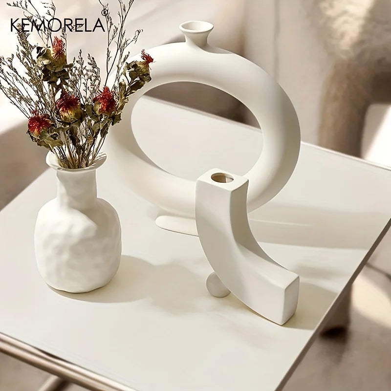 Nordic Elegance: Circular Hollow Ceramic Vase