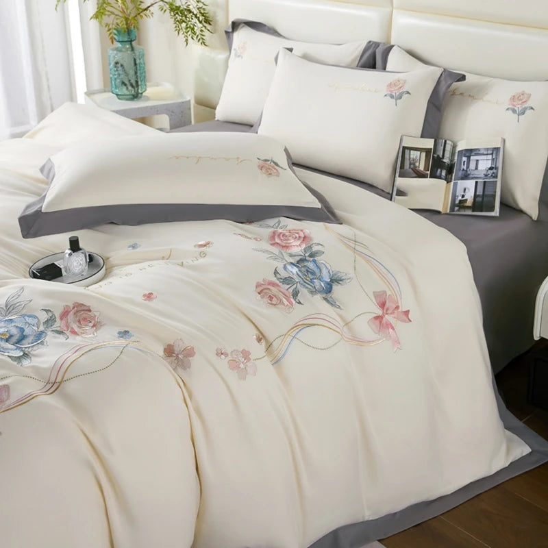 BlossomDream Embroidered Bedding Set