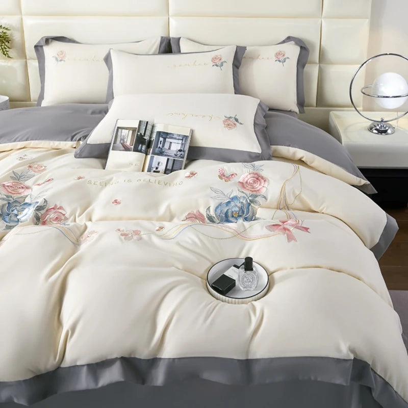 BlossomDream Embroidered Bedding Set